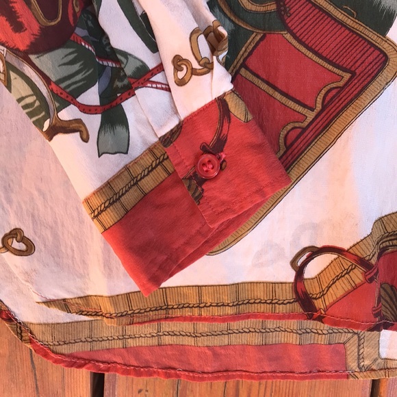 Silk horse patterned blouse L - Picture 4 of 5